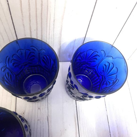 Rare Baroque Revival Cobalt Blue Pressed Glass Tumblers MCM Portuguese Style (6) - Picture 7 of 10